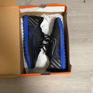 Nike Black and Blue Turf Soccer Shoes with Silver Swoosh